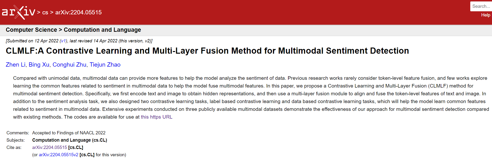 实验室硕士研究生李振发表NAACL2022论文